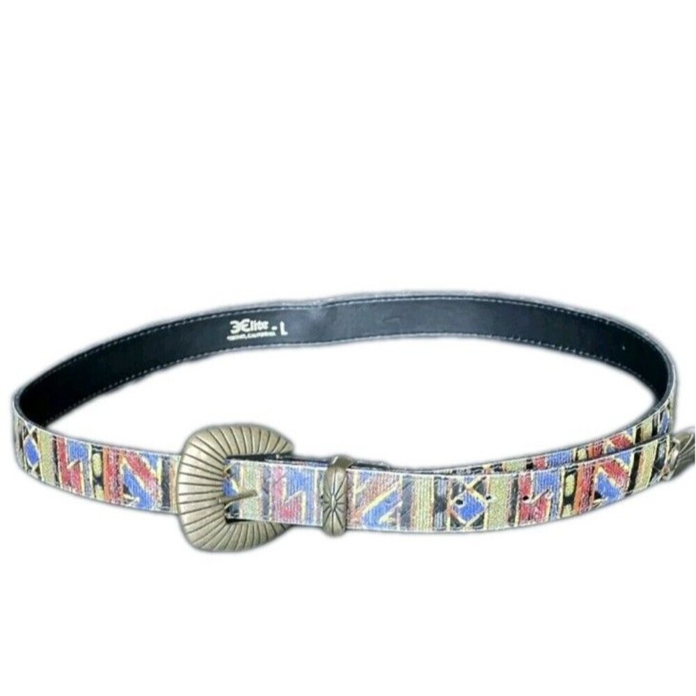 Vtg Artisanal Belt Elite Fresno California Medium Brass Buckle Boho Southwestern